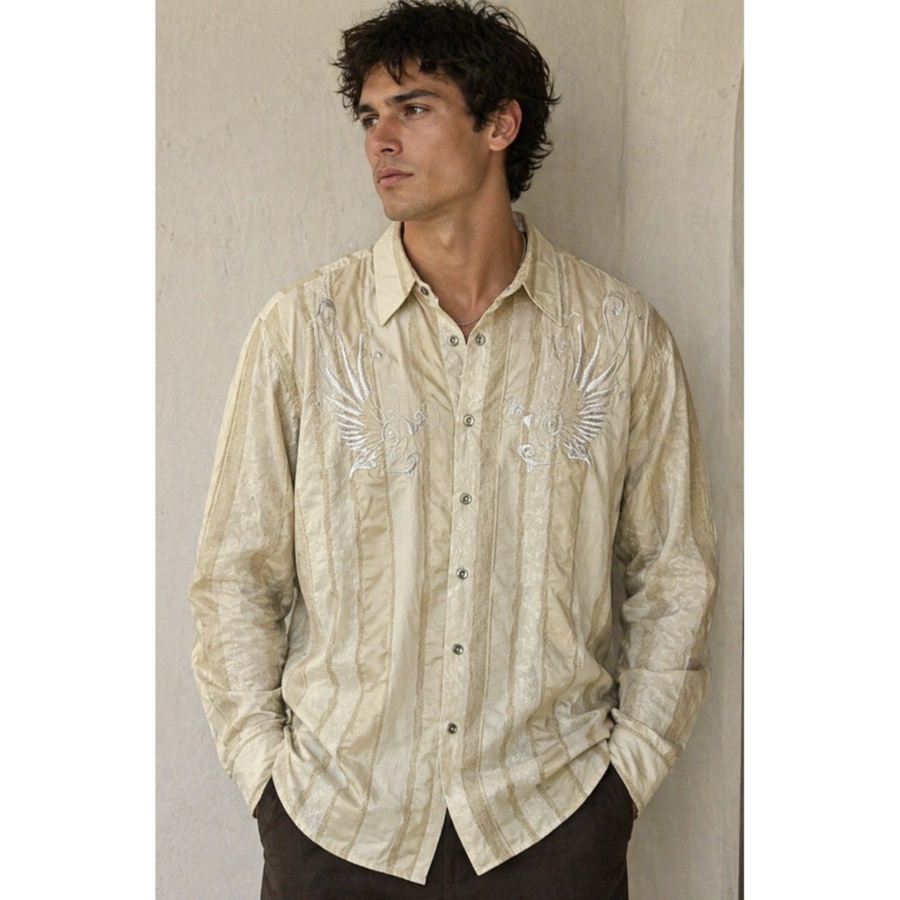 Redemption New‎ York Mens Y2K Embroidered Button Shirt Size L Graphic Studded